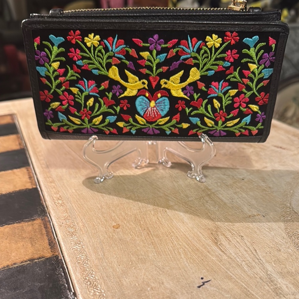 Vibrant Yellow and Red Floral Wallet with Structured Elegance